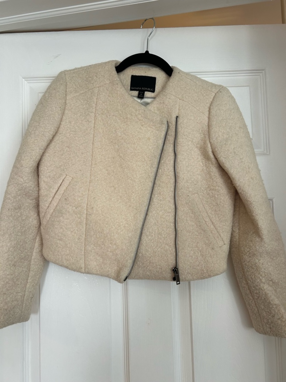 Banana Republic Cream Asymmetrical Zip Jacket
